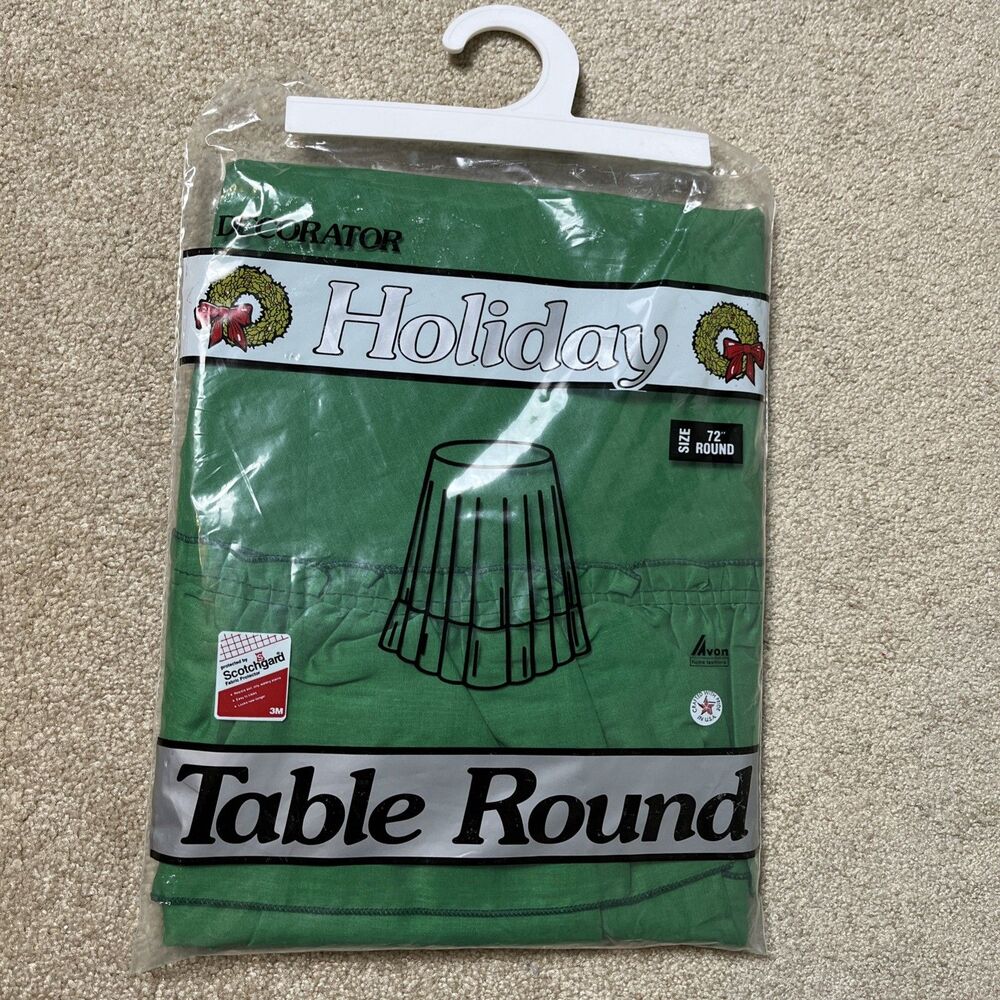VTG NOS 70" RUFFLED Green Round Tablecloth Holiday Avon Home‎ Fashion USA Made